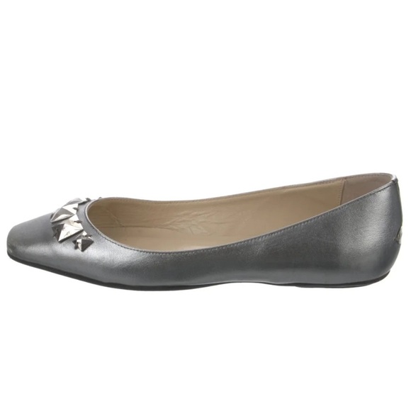 Jimmy Choo Watson Silver Metallic Calf Leather Studded Accents Ballet Flats 37 - Picture 2 of 12
